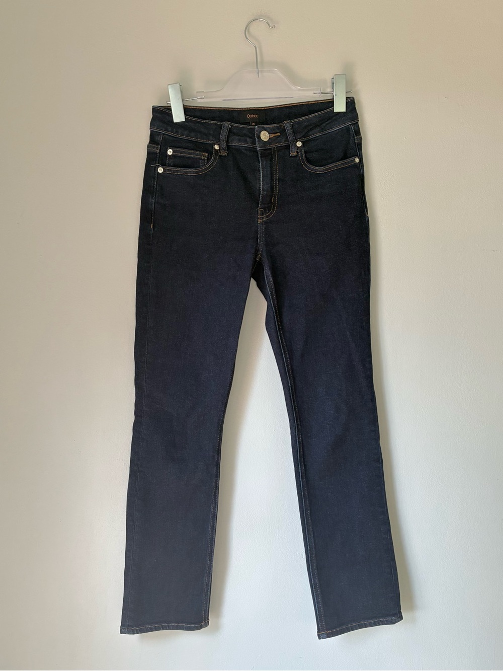 Quince Luna Stretch Slim Straight Jeans Deep Rinse Size 26